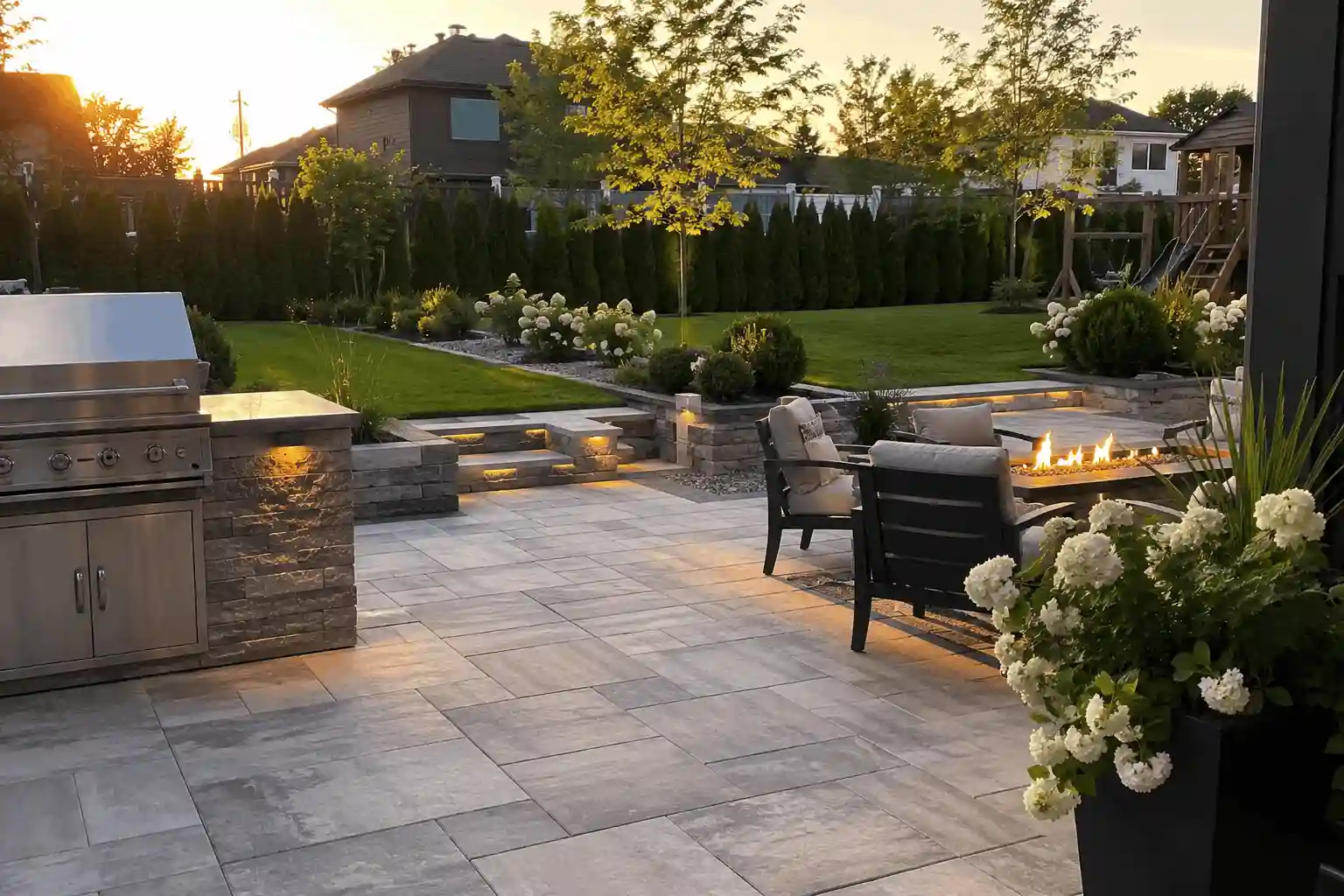 Colorado xeriscaped home at golden hour